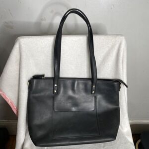 S-Zone Genuine Leather Tote Bag Medium Black Distressed
